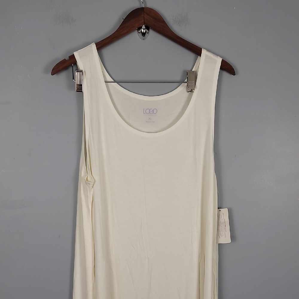 Logo Layers Lori Goldstein QVC Cream Scoop Neck Tank Top with Wide Straps